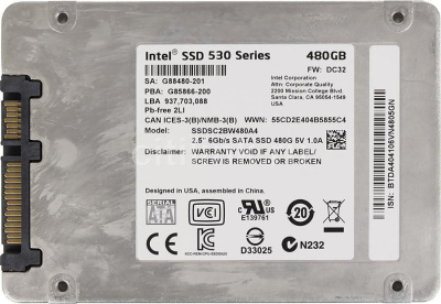 Накопитель SSD SATA 2.5" 480Gb 6Gb/s  MLC Intel 530 Series <SSDSC2BW480A4K5 >