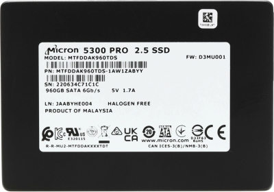 SSD SATA 2.5" 960Gb 6Gb/s 2.5DWPD Micron 5300 PRO < MTFDDAK960TDS-1AW1ZABYY > 